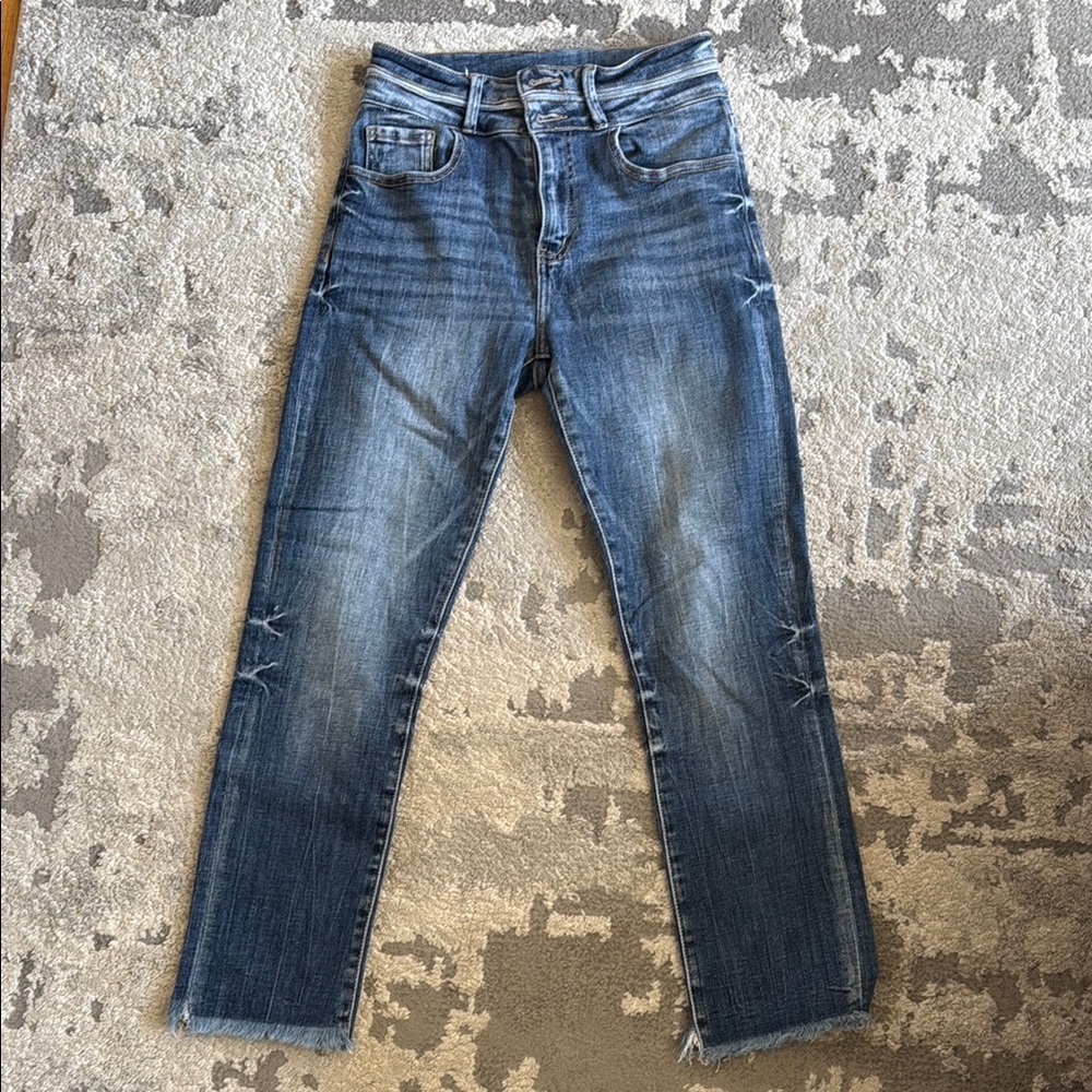 KanCan Blue Straight Leg Jeans with Distressed Details